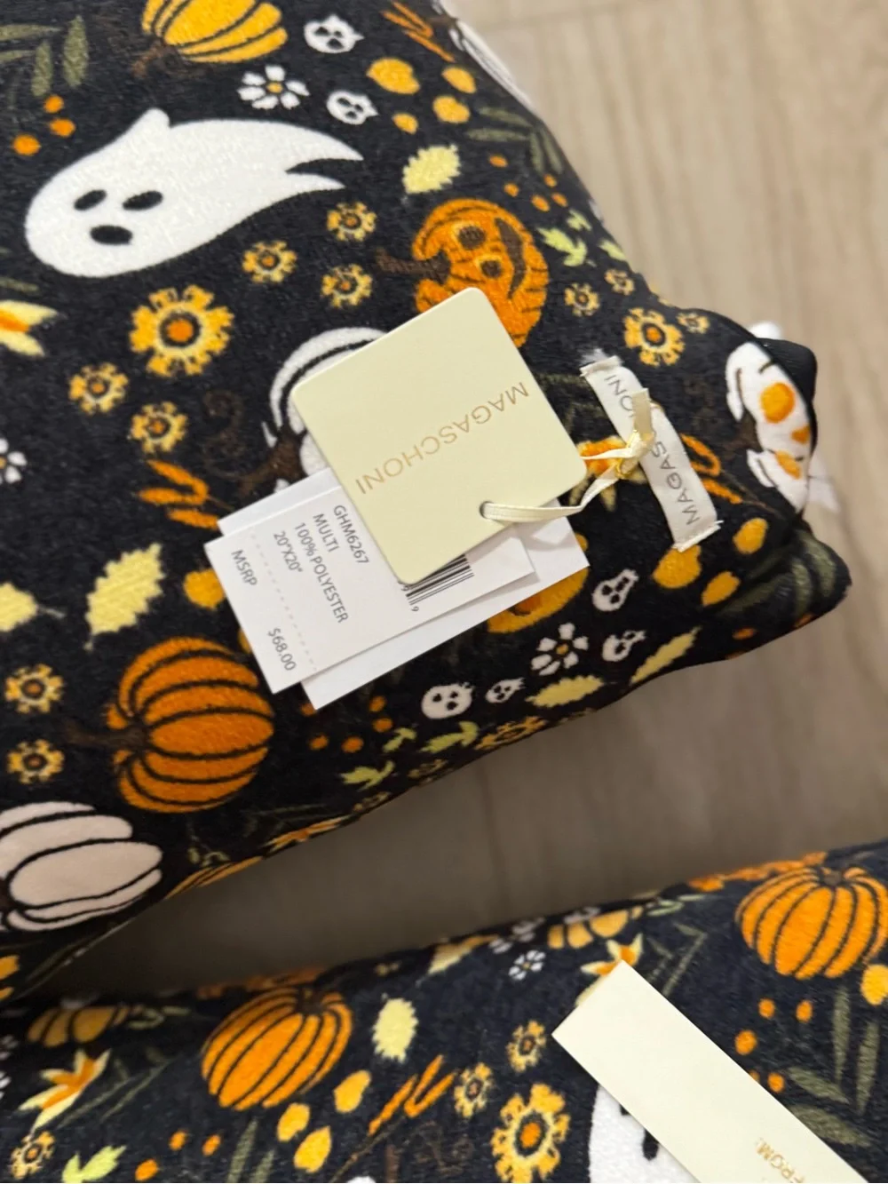 Magaschoni Halloween Ghost & Pumpkin Throw 2 Pillow - Black/Orange/White